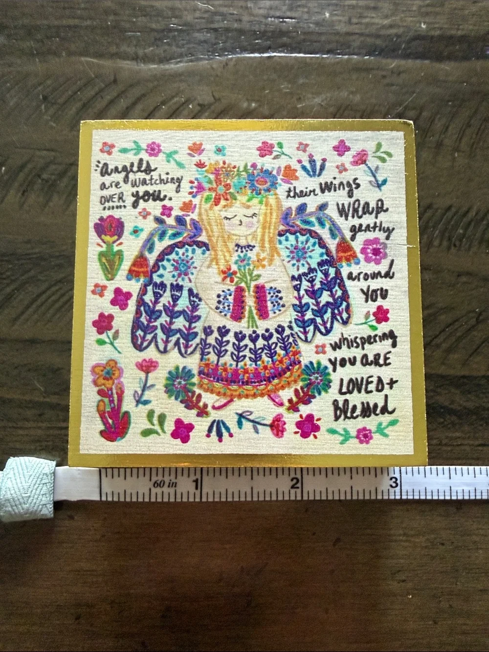 NATURAL LIFE Colorful Floral Angel Wall Plaque - Gold Trim